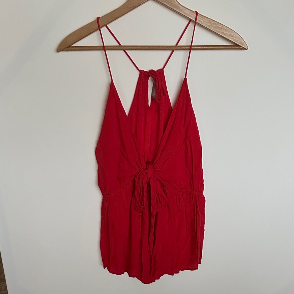 ASOS Red Sleeveless Tie-Front Romper
